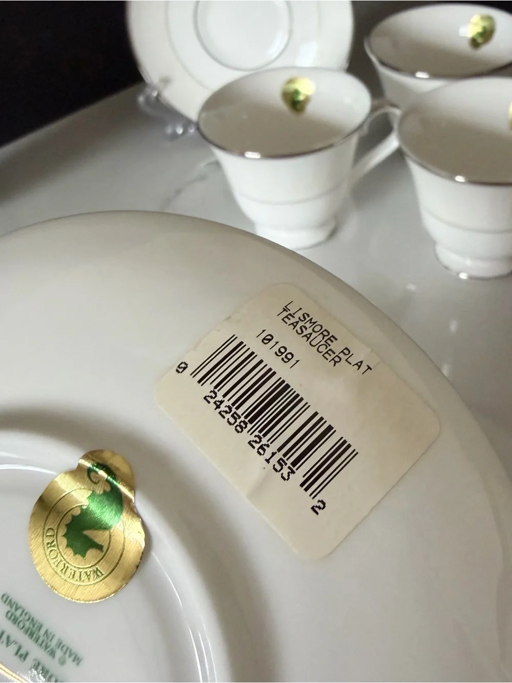 SET of 4 Lismore Platinum Cup & Saucers by Waterford